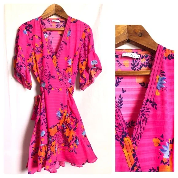 {Tanya Taylor} Kayla Floral Dress in Bright Pink - Picture 3 of 14